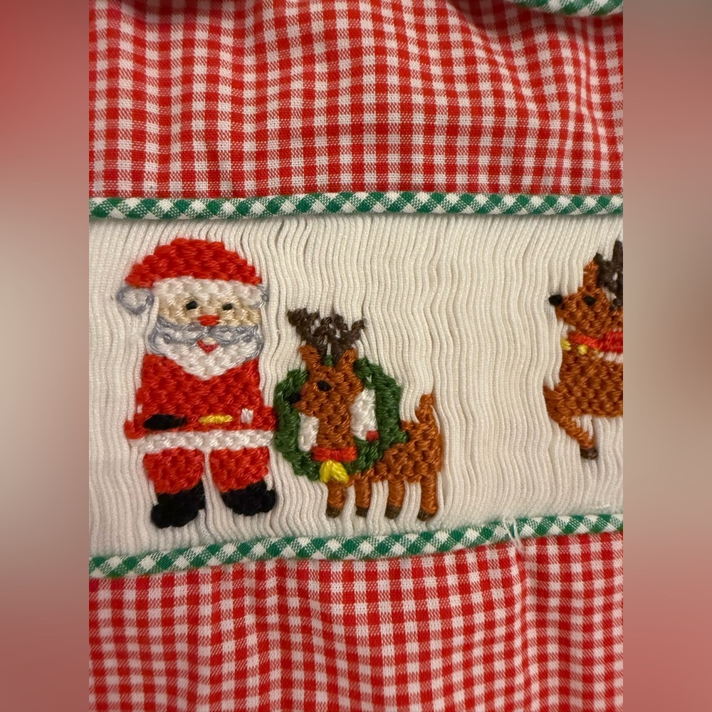 ANN+ REEVES Red Gingham Baby Romper with Christmas Embroidery Newborn NWOT - Picture 5 of 6